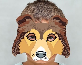 Collie Dog Mask Printable Animal Costume Kid Adult Paper Party Birthday Favor Rough Collie Wolf Dress Up School Activity Halloween Carnival