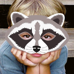 Raccoon Mask Printable Costume Animal Halloween Paper Craft Carnival Woodland Forest Kid Adult Family Party Favor Game Masquerade Birthday
