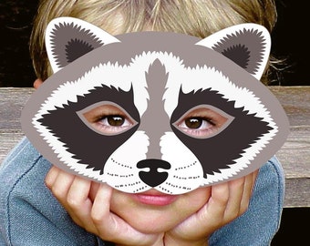 Raccoon Mask Printable Costume Animal Halloween Paper Craft Carnival Woodland Forest Kid Adult Family Party Favor Game Masquerade Birthday