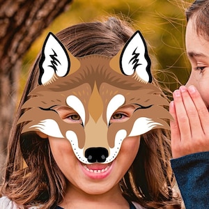 Brązowa Maska Wilka Wydrukuj Halloween Kostium Karnawałowy Lasowy Zwierzę Duży Zły Wilk Craft Party Photo Booth Urodziny Dorosły Dziecko