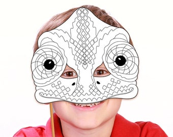 Chameleon Coloring Printable Mask Halloween Costume DIY PDF Reptile Lizard Party Games Skink Snake Iguana PDF Animals Kid Adult Paper Crafts
