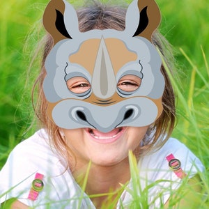Rhino Mask Printable Costume Animal Safari Photo Booth Rhinoceros School Craft Birthday Activity Party Favor Carnival Halloween Kid Adult