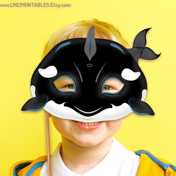 Orca Printable Mask Halloween Costume Cetacean Pool Party Beach Sea Animals Killer Whale Acuatic DIY Animal Masks Photo Booth Children Adult