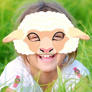Sheep Printable Mask Halloween Costume White Animal Farm Carnival Lamb Chop Party Favor DIY Game Kid Adult Birthday Paper Craft Photo Booth