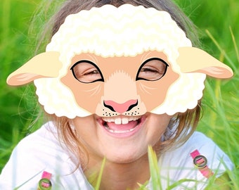 Sheep Printable Mask Halloween Costume White Animal Farm Carnival Lamb Chop Party Favor DIY Game Kid Adult Birthday Paper Craft Photo Booth