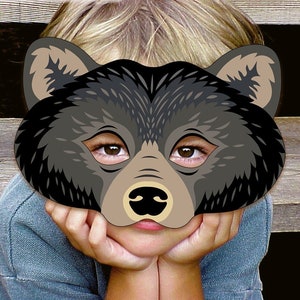 Black Bear Mask Printable Halloween Costume Woodland American Animal Carnival Photo Booth Forest Birthday Party Favor School Game Kid Adult