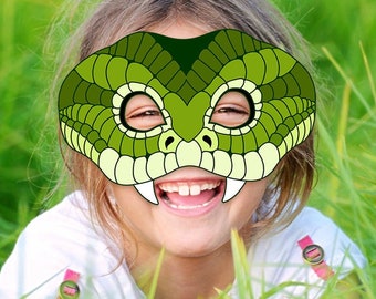 Green Snake Printable Mask Reptile Costume Lizard Animal Carnival Craft Halloween Fun Photo Booth Birthday Party Favor Kid Adult Masquerade