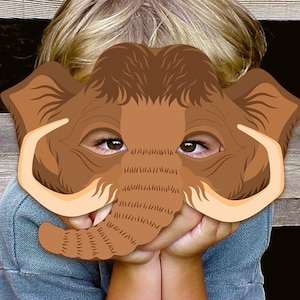 Mammoth Printable Mask Halloween Costume Prehistoric Paper Animal Elephant Ice Age Mastodon Kid Adult Safari Photo Booth Birthday Party Game