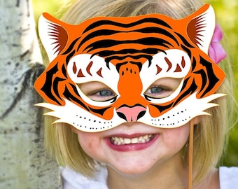 Tiger Mask Printable Halloween Costume Animal Masks Jungle Safari Party Carnival Paper Craft Kid Adult Children Zodiac Wild Birthday Leopard