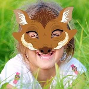 Warthog Mask Printable Costume Safari Africa Animal Wild Boar Carnival Halloween Pig Lion King Party Favor Birthday Barn Zoo Porky Kid Adult