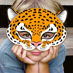 Jaguar Mask Printable Leopard Animal Carnival Halloween Costume Jaguareté Kid Adult Party Photo Booth Masquerade Birthday Cat Cheetah Tiger