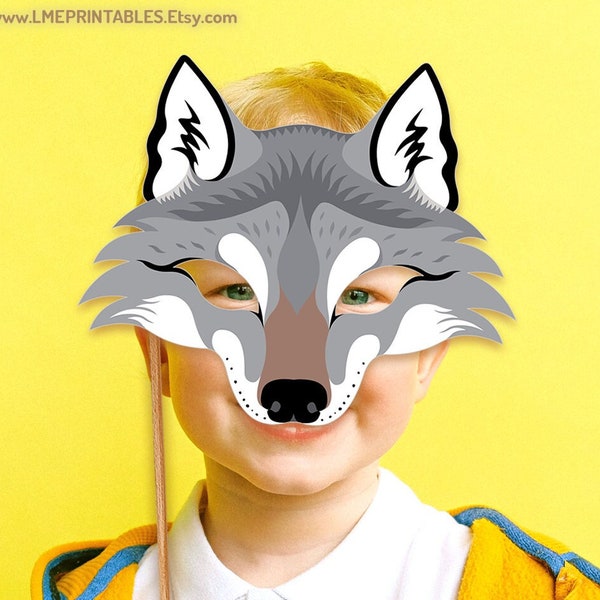 Masque de loup gris Costume imprimable Woodland Halloween Party Favor Forest Eyemask Papier Animal Coyote Husky Anniversaire Big Bad Wolf Mascarade