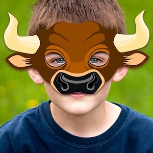 Bull Printable Mask Ox Carnival Costume DIY Brown Buffalo Yak Animal Farm Steer Cow Halloween Party Favor Birthday Paper Game Minotaur Craft
