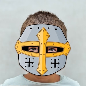 Mittelalterlicher Helm Maske Printable Kostüm Knight Templar Kreuzritter Karneval Halloween Party Favor Schule Handwerk Kind Erwachsener Krone Papier Geburtstag