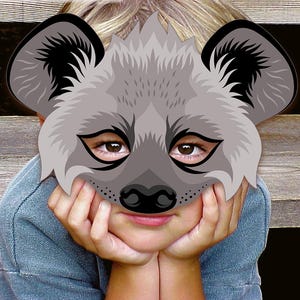Maschera di iena grigia stampabile animale carnevale costume di Halloween safari festa divertente adulto bambino compleanno re leone giungla africana photo booth prop