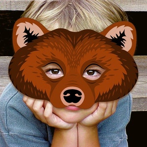 Maschera orso stampabile Grizzly marrone Carnevale Halloween Costume carta Favore Foresta Bosco Animale Photo Booth Festa di compleanno Gioco Bambino Adulto