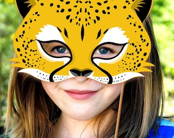 Cheetah Mask Printable Carnival Costume Jaguar Leopard Halloween Animal Mask Child Adult Party Favor PDF Masquerade Birthday Decoration Cat