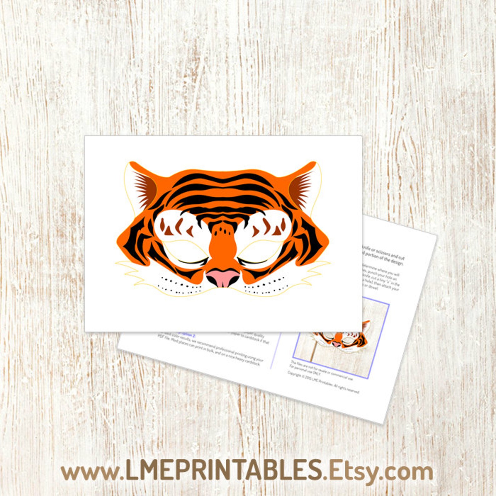Tiger Mask Printable Animal Masks Childrens Party PDF Costume Etsy
