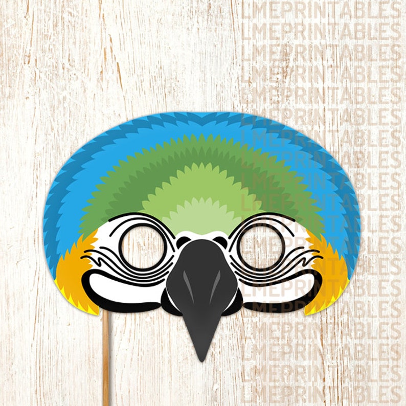 macaw-parrot-bird-mask-printable-animal-masks-paper-blue-green-etsy