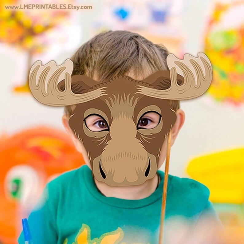 Moose Mask Printable Halloween Costume Woodland Party Animal Masks Reindeer Deer Stag Forest ...