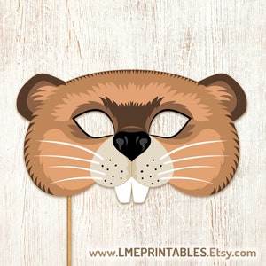 Beaver Printable Mask Castor Rodent Halloween Costume Woodland Animal Marmot Groundhog Punxsutawney Phil Woodchuck Otter Party Kid Adult image 2