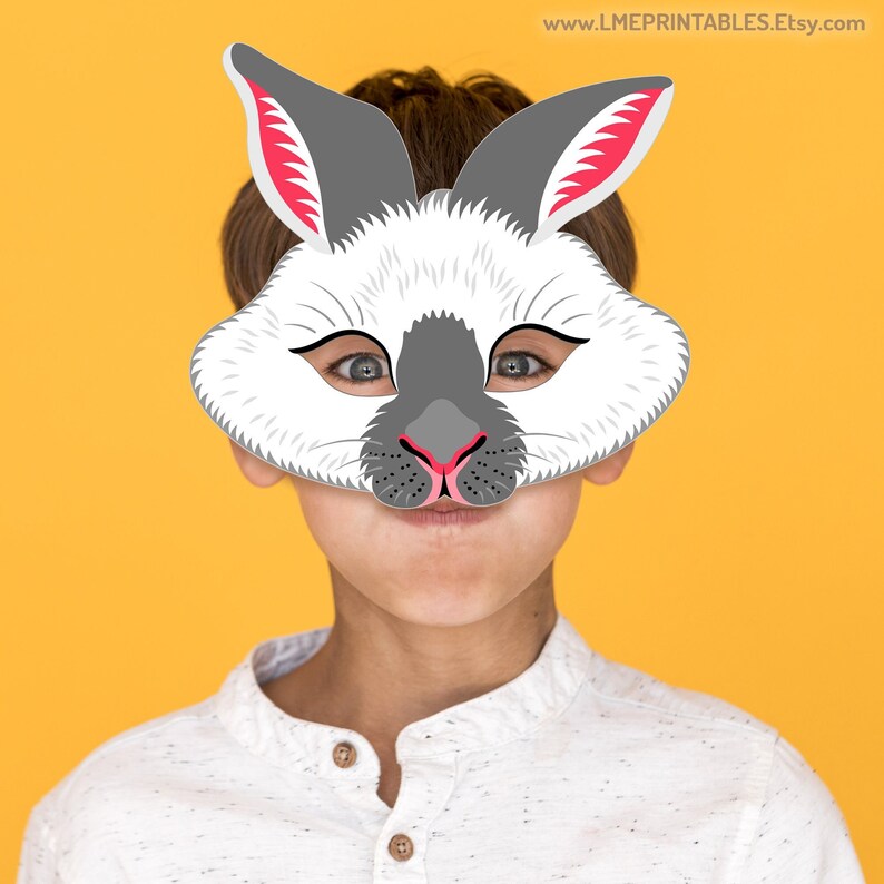 Rabbit Printable Mask Easter Gray White Bunny California Halloween Hare ...