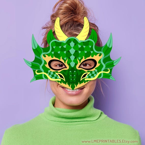 Dragon Mask Printable Green Mizuchi Costume Halloween Party Favor