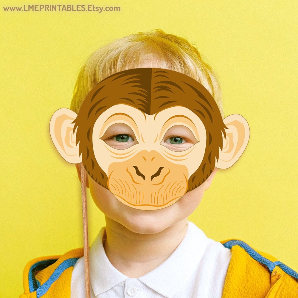 Monkey Mask Printable Chimpanzee Animal Costume Halloween Template Ape