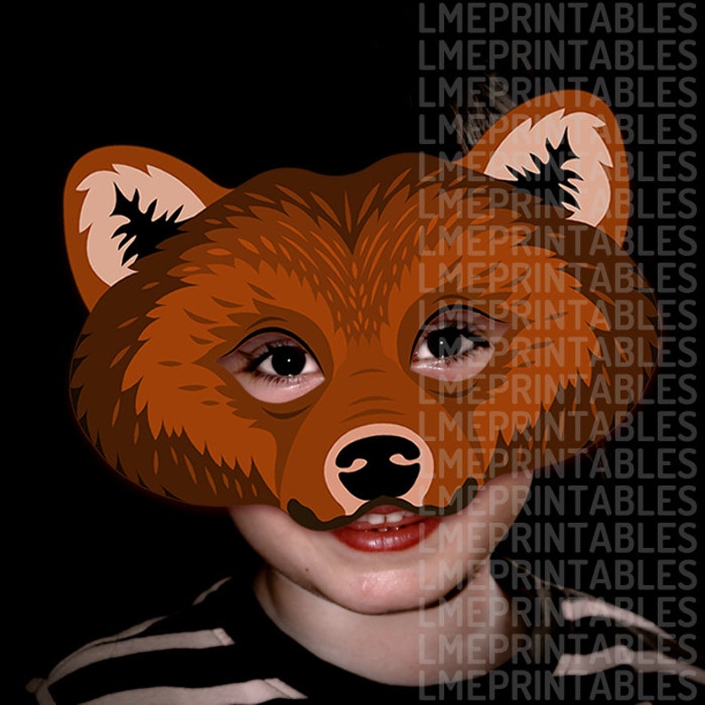 Bear Printable Mask Grizzly Bears Brown DIY Animal Masks Booth | Etsy