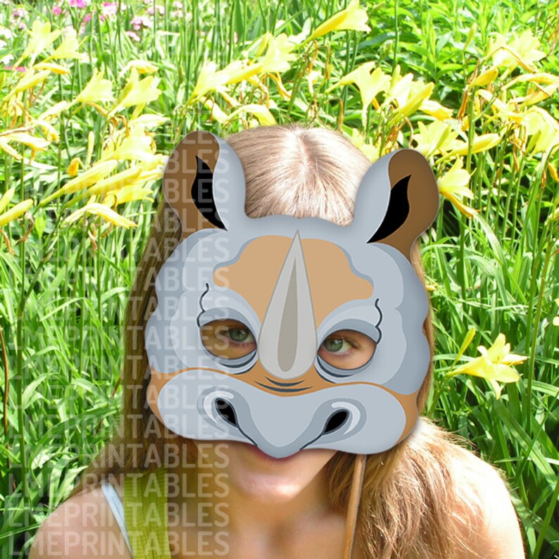 Rhino Printable Mask Gray Rhinoceros DIY Animal Masks Booth | Etsy