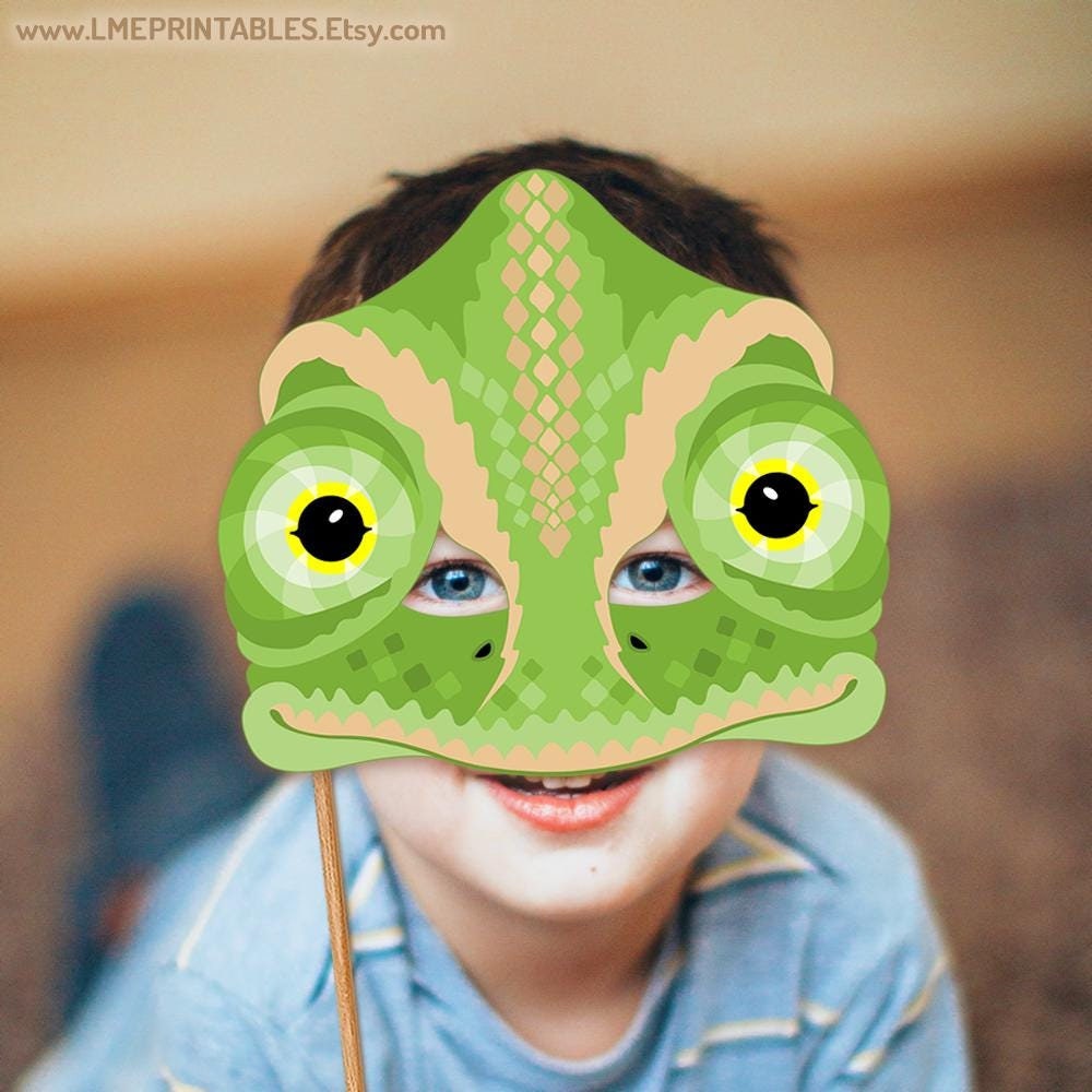 Chameleon Printable Mask DIY Halloween Costume Reptile Lizard PDF Paper Mask Animal Gecko Iguana Birthday Party Game DressUp Kid Adult Snake