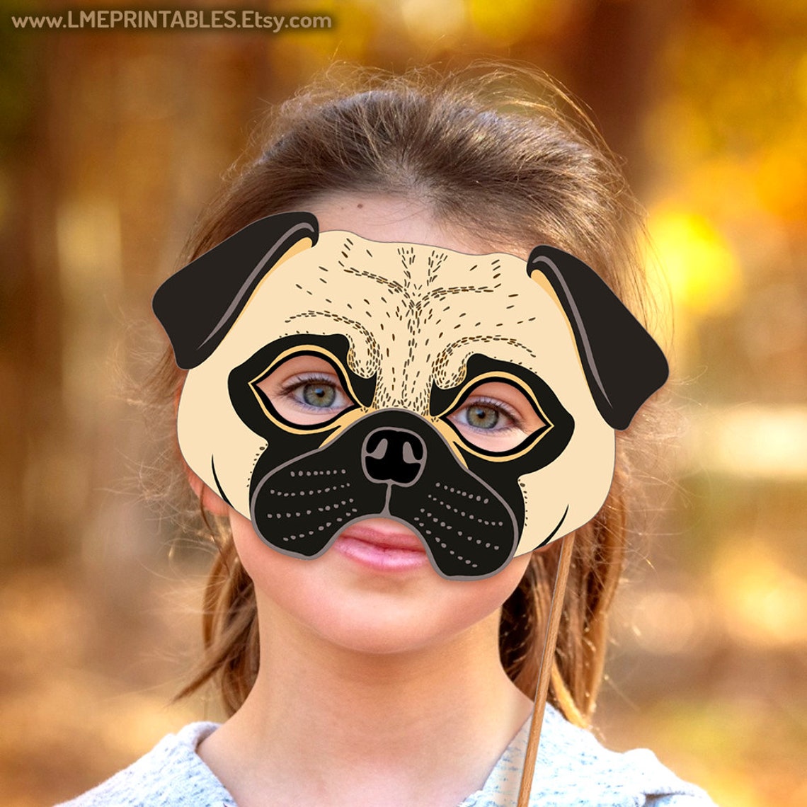 Pug Dog Mask Printable Costume Fawn Carlin Mops (Download Now) - Etsy