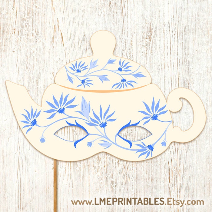 Tea Time Printable Mask Party Teapot Halloween Costume Role Play Blue