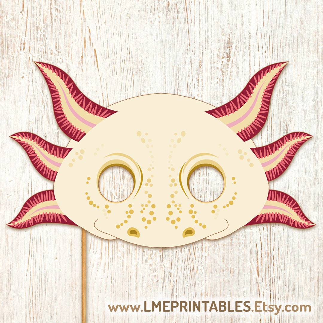 Axolotl Mask Printable Halloween Costume Albino Amphibian Salamander ...