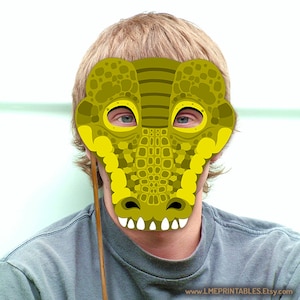 Crocodile Printable Mask Reptile DIY Costume Halloween Green Animal Mask Alligator PDF Photo ...