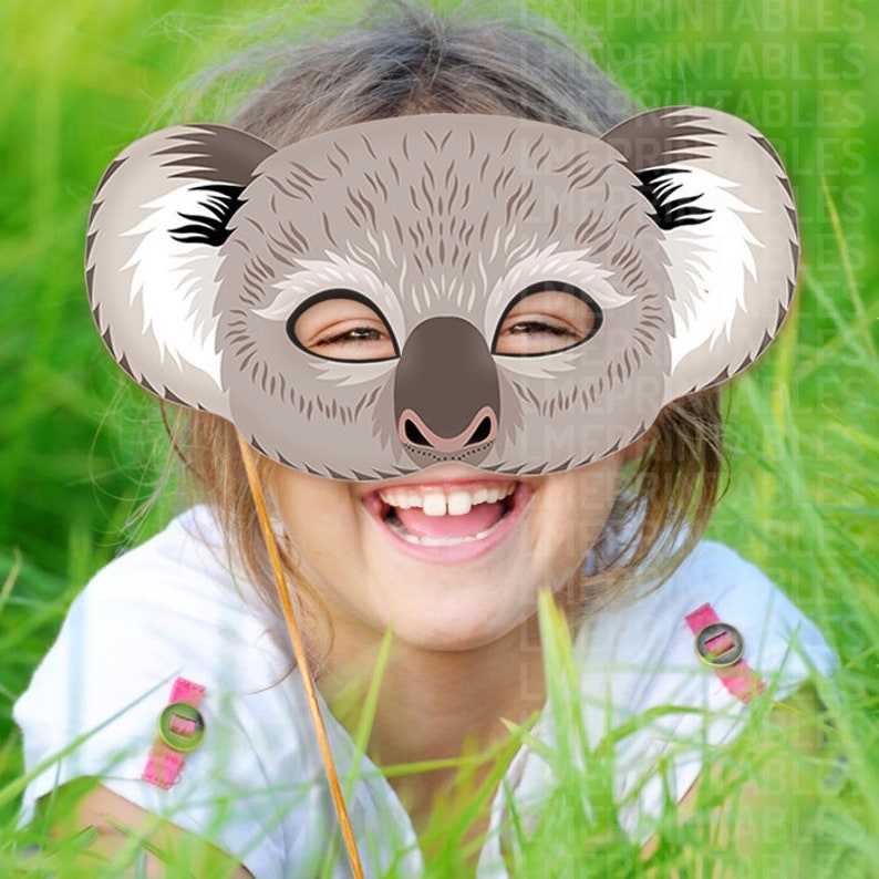 Koala Printable Mask Gray Bear DIY Animal Masks Booth Prop | Etsy