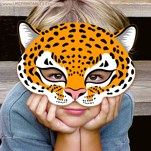 Jaguar Mask Printable Leopard Animal Halloween Costume Jaguareté Kid Adult Party Photo Booth Masquerade Birthday Carnival Cat Cheetah Tiger