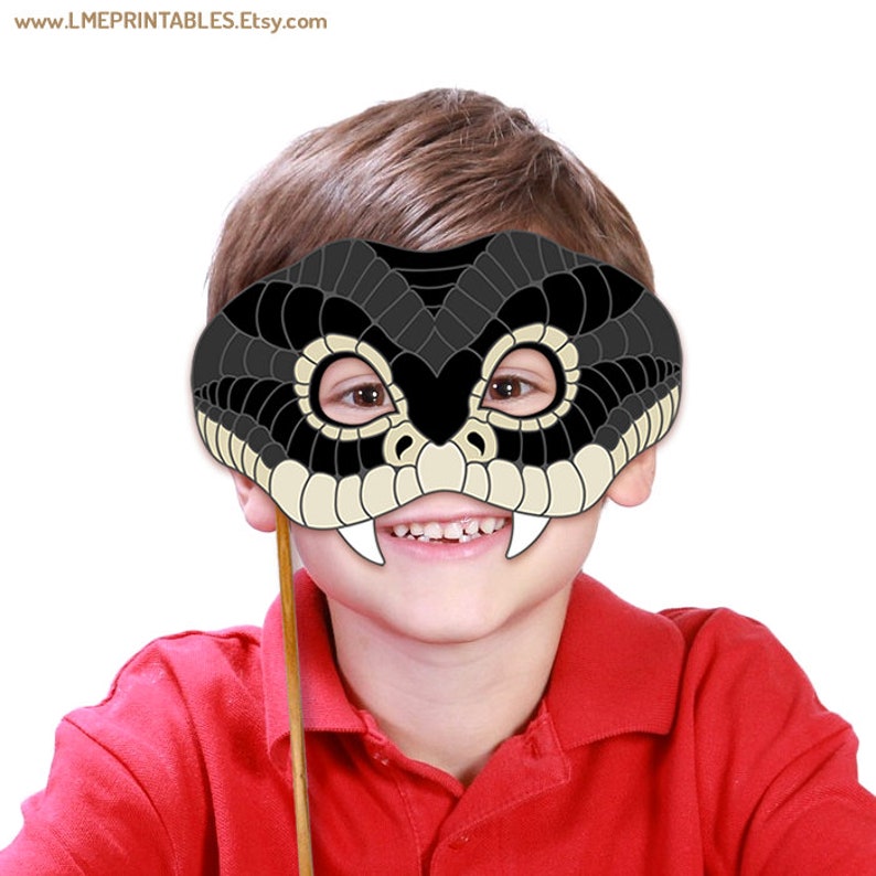 Black Mamba Snake Printable Mask DIY Costume Reptile Lizard Halloween Animal Funny Mask Photo Booth Birthday Party Game Kid Adult Masquerade image 3