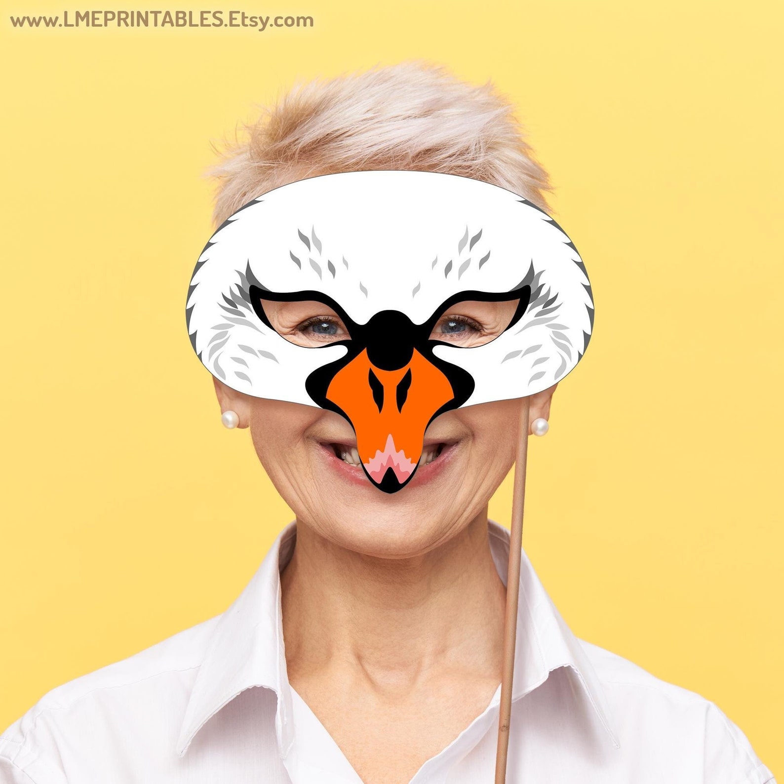 Swan Mask Printable Costume White Bird Halloween Bday Party Goose ...