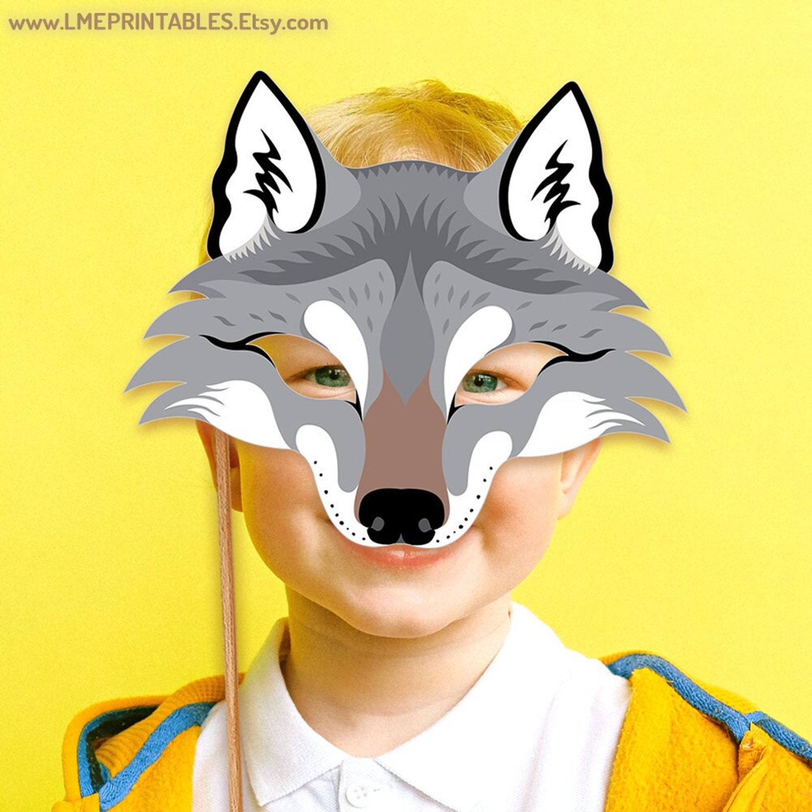 Gray Wolf Mask Printable Costume Woodland Halloween Party Favor Forest