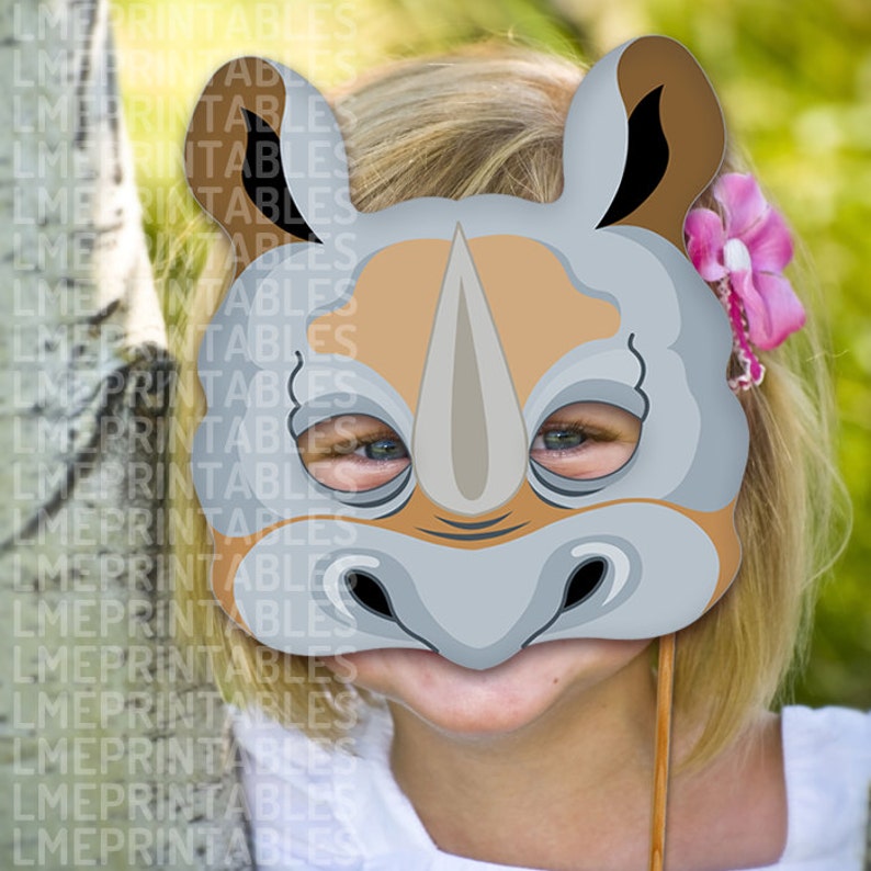 Rhino Printable Mask Gray Rhinoceros DIY Animal Masks Booth Etsy