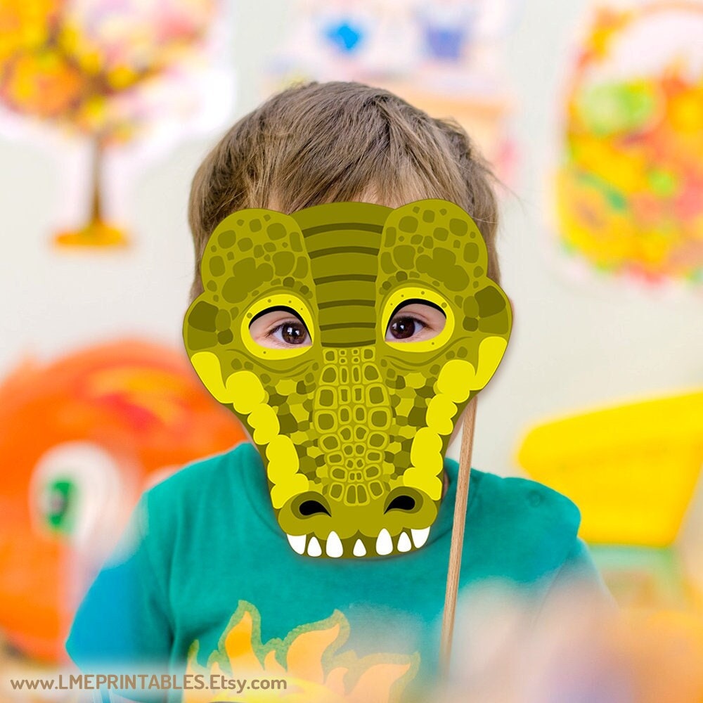 Crocodile Printable Mask Reptile DIY Costume Halloween Green Animal Mask Alligator PDF Photo ...