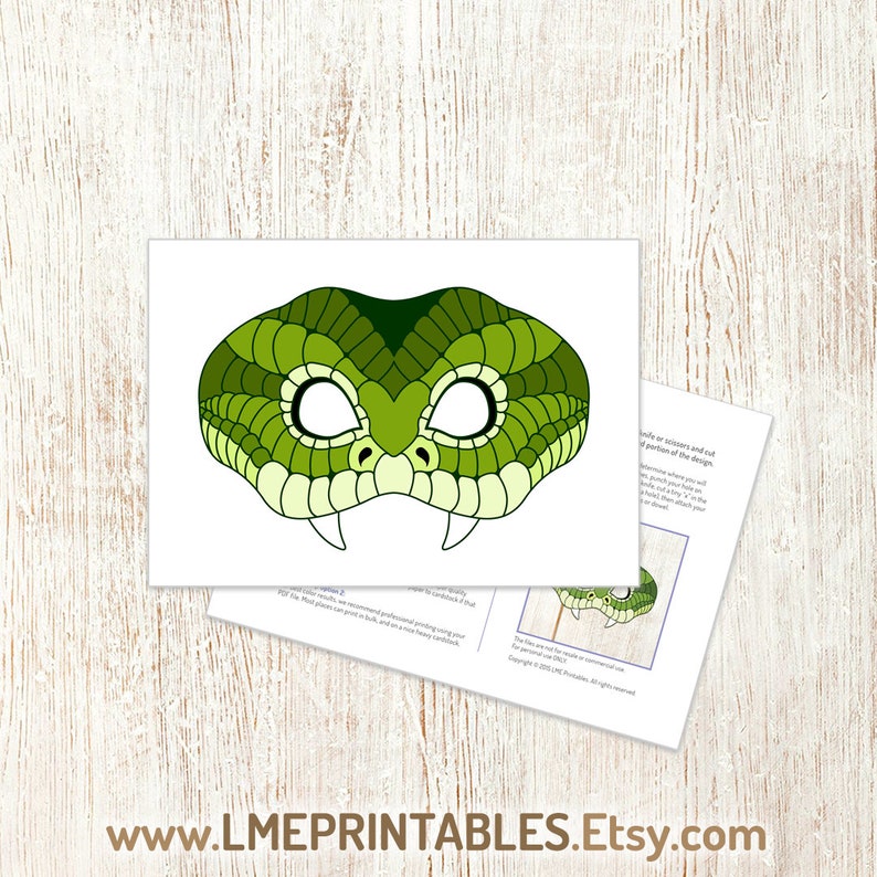 Green Snake Printable Mask Halloween DIY Costume Reptile Lizard Animal Funny Masks Photo Booth ...
