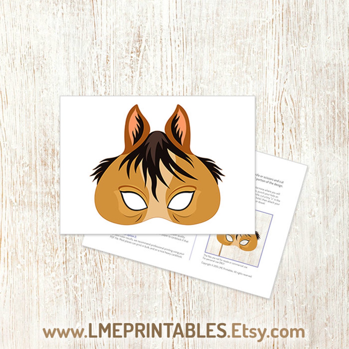 Horse Mask Party Printable Light Brown Foal Animal Masks Paper | Etsy
