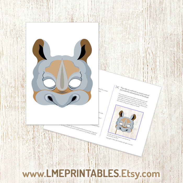 Rhino Mask Printable Halloween Costume Rhinoceros Gray Wild - Etsy