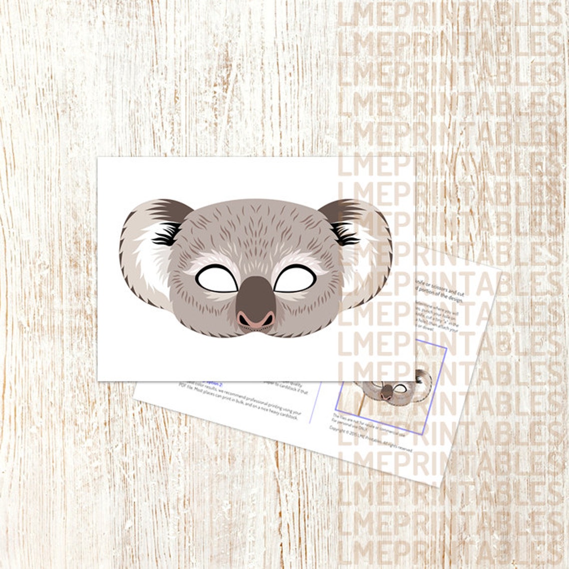 Koala Printable Mask Gray Bear DIY Animal Masks Booth Prop | Etsy