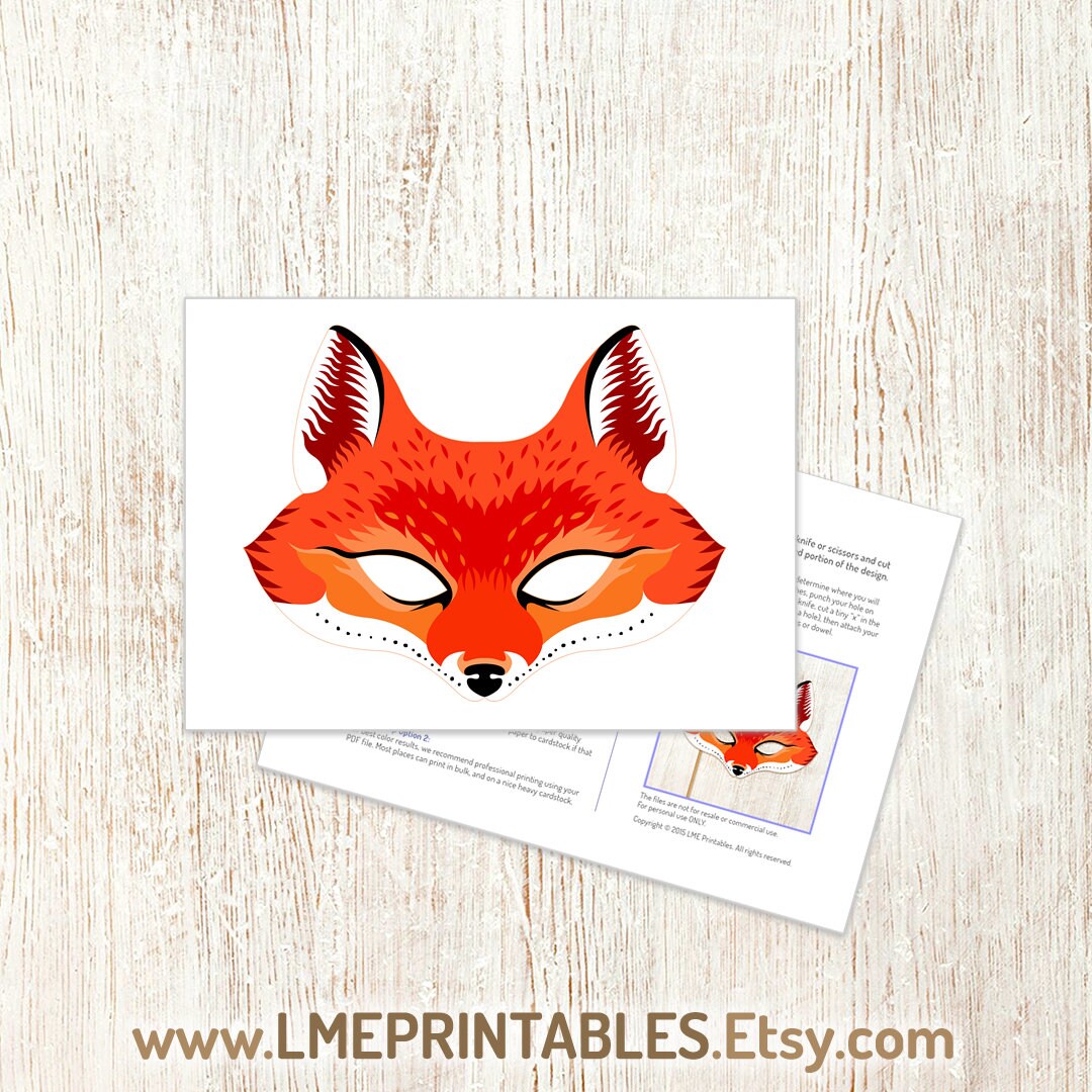 Red Fox Mask Printable Animal Costume Halloween Paper School Craft ...