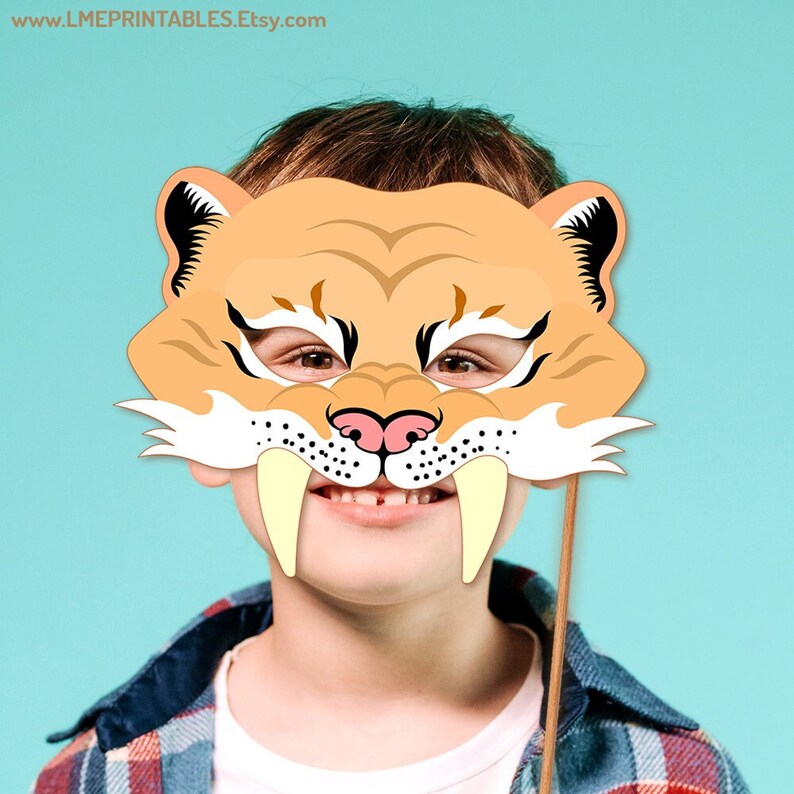 Smilodon Mask Printable Halloween Costume Sabertooth Tiger Prehistoric Animal Ice Age Saber ...