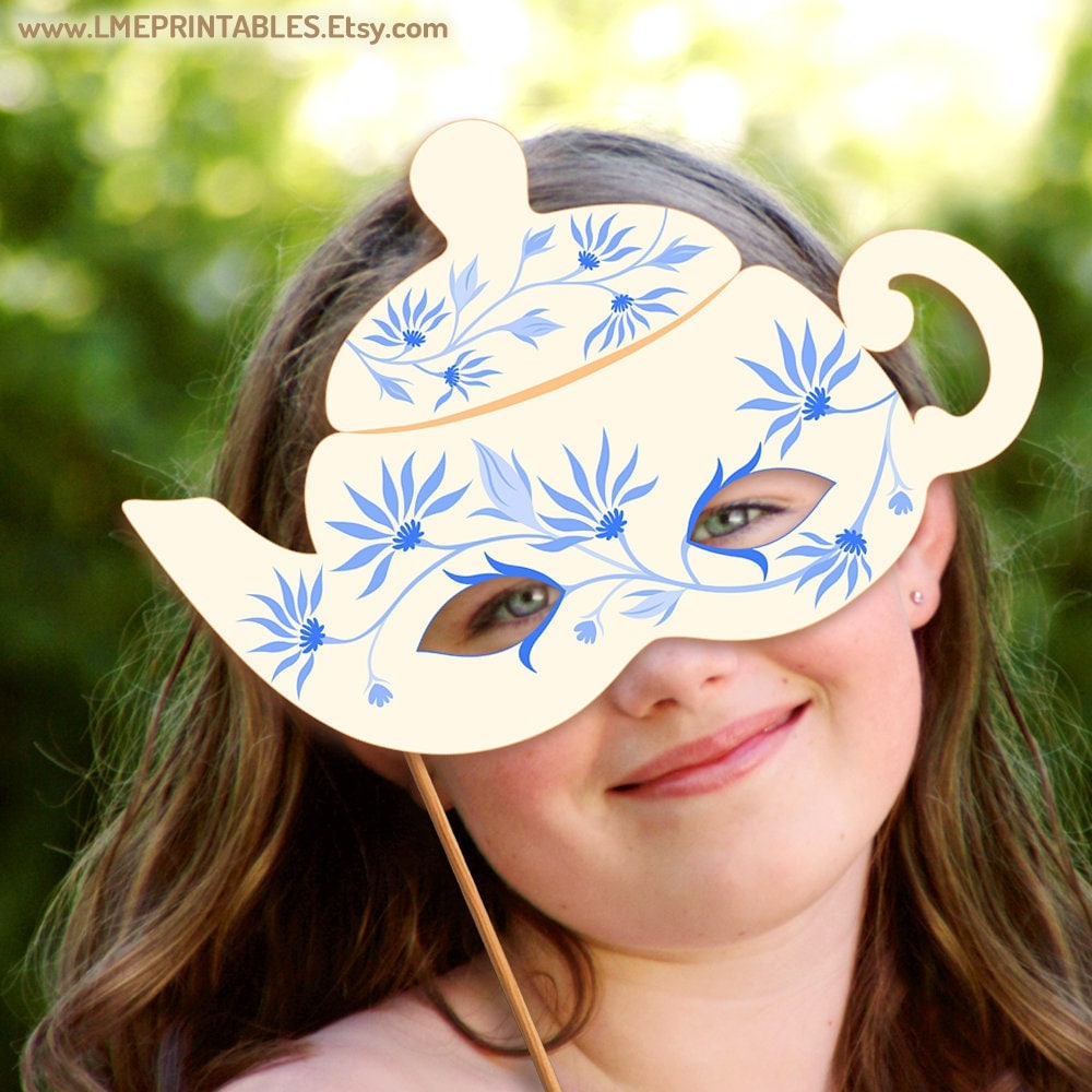 Tea Time Printable Mask Party Teapot Halloween Costume Role Etsy