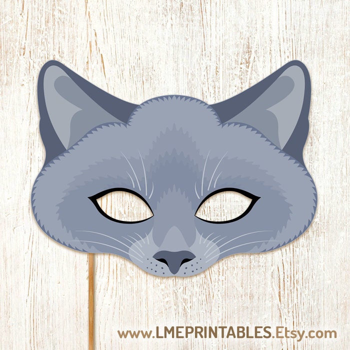 Russian Blue Cat Printable Mask Halloween Party Costume Animal - Etsy